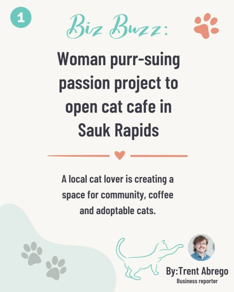 Biz Buzz: Woman purr-suing passion project to open cat cafe in Sauk Rapids. A local cat lover is creating a space for community, coffee and adoptable cats. Reported by Trent Abrego.
